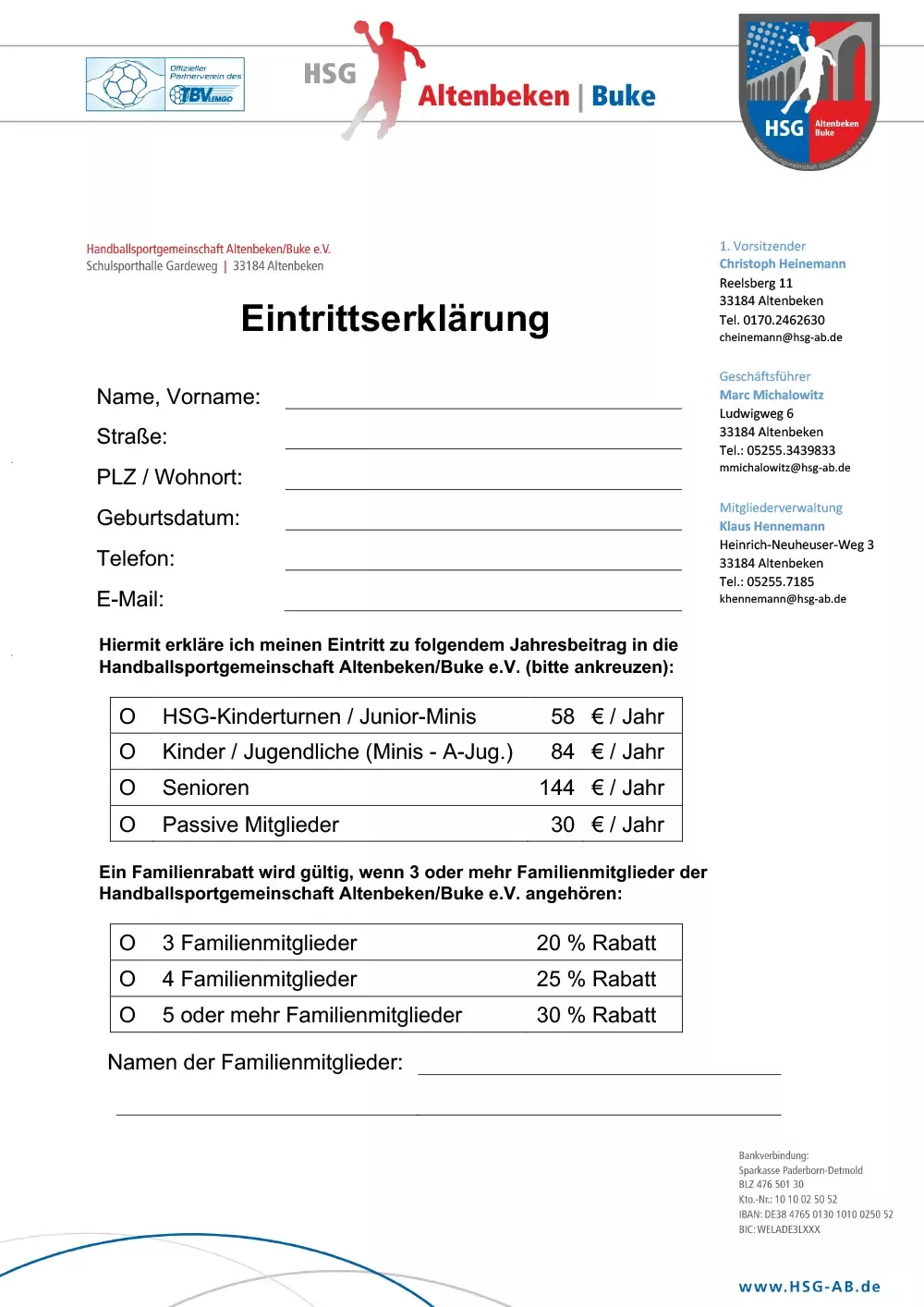 HSG Altenbeken/Buke Mitglied werden eintrittserklärung