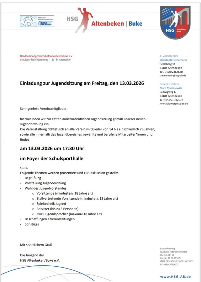 Einladung zur Jugendsitzung am 13.03.26